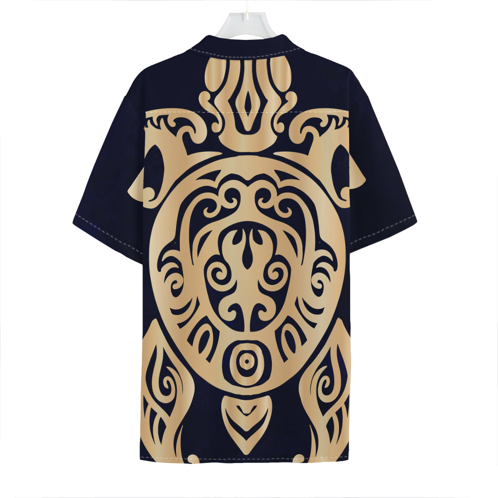 Golden Tribal Sea Turtle Print Hawaiian Shirt