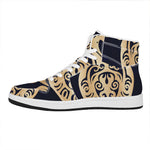 Golden Tribal Sea Turtle Print High Top Leather Sneakers