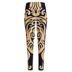 Golden Tribal Sea Turtle Print High-Waisted Pocket Leggings