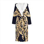 Golden Tribal Sea Turtle Print Hooded Bathrobe