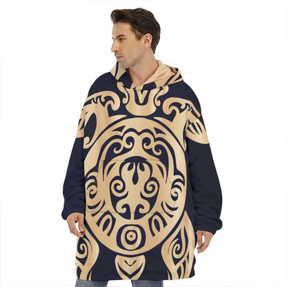 Golden Tribal Sea Turtle Print Hoodie Blanket