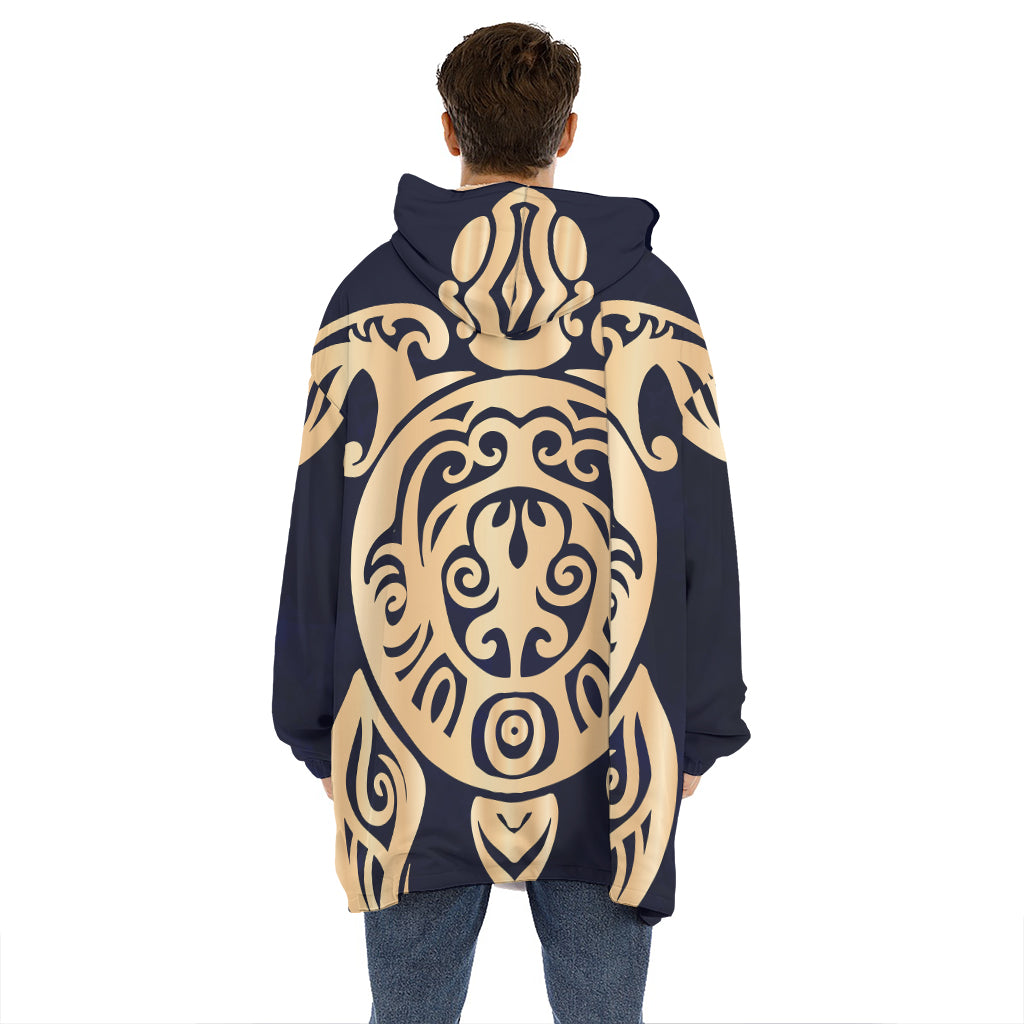 Golden Tribal Sea Turtle Print Hoodie Blanket