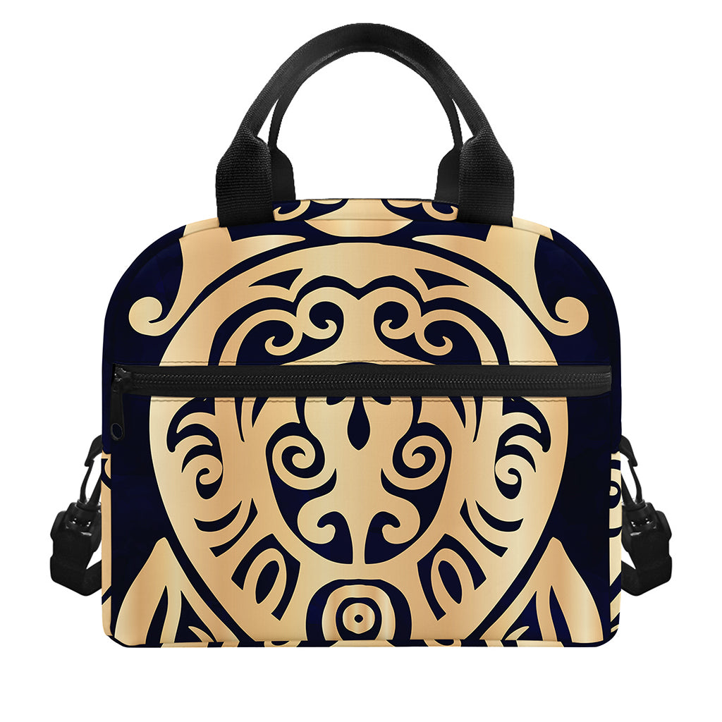 Golden Tribal Sea Turtle Print Insulated Lunch Bag