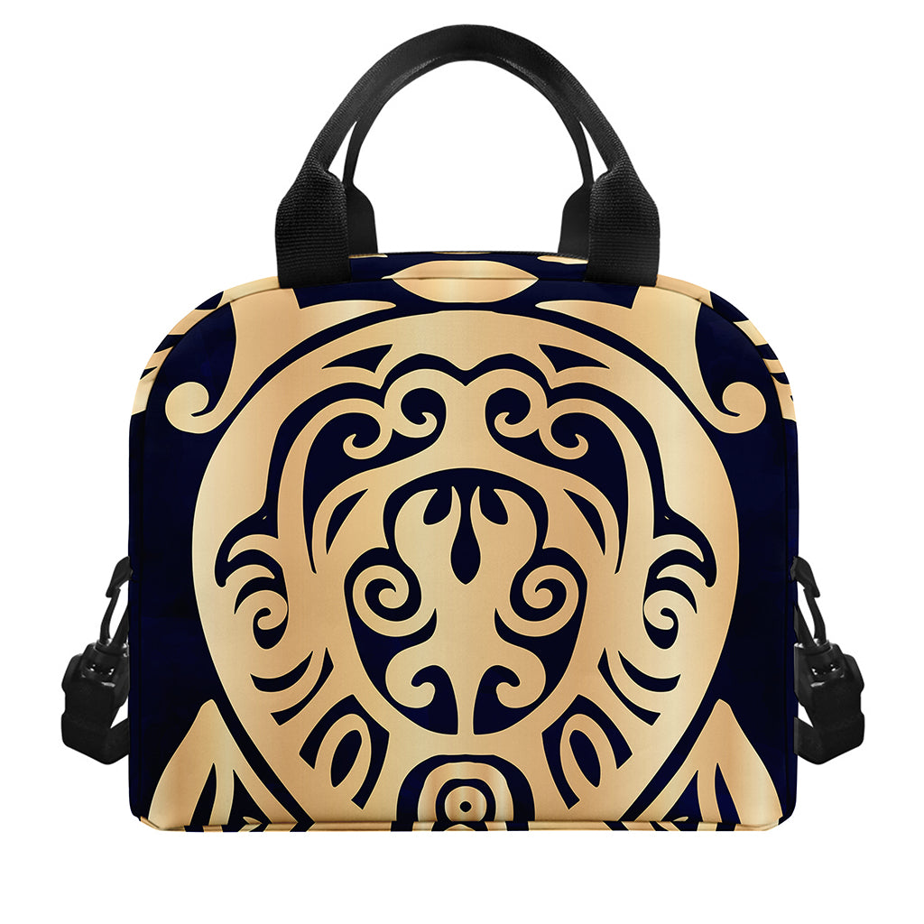 Golden Tribal Sea Turtle Print Insulated Lunch Bag