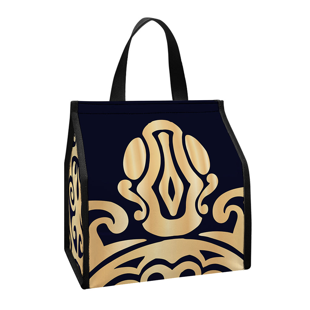 Golden Tribal Sea Turtle Print Insulated Lunch Tote