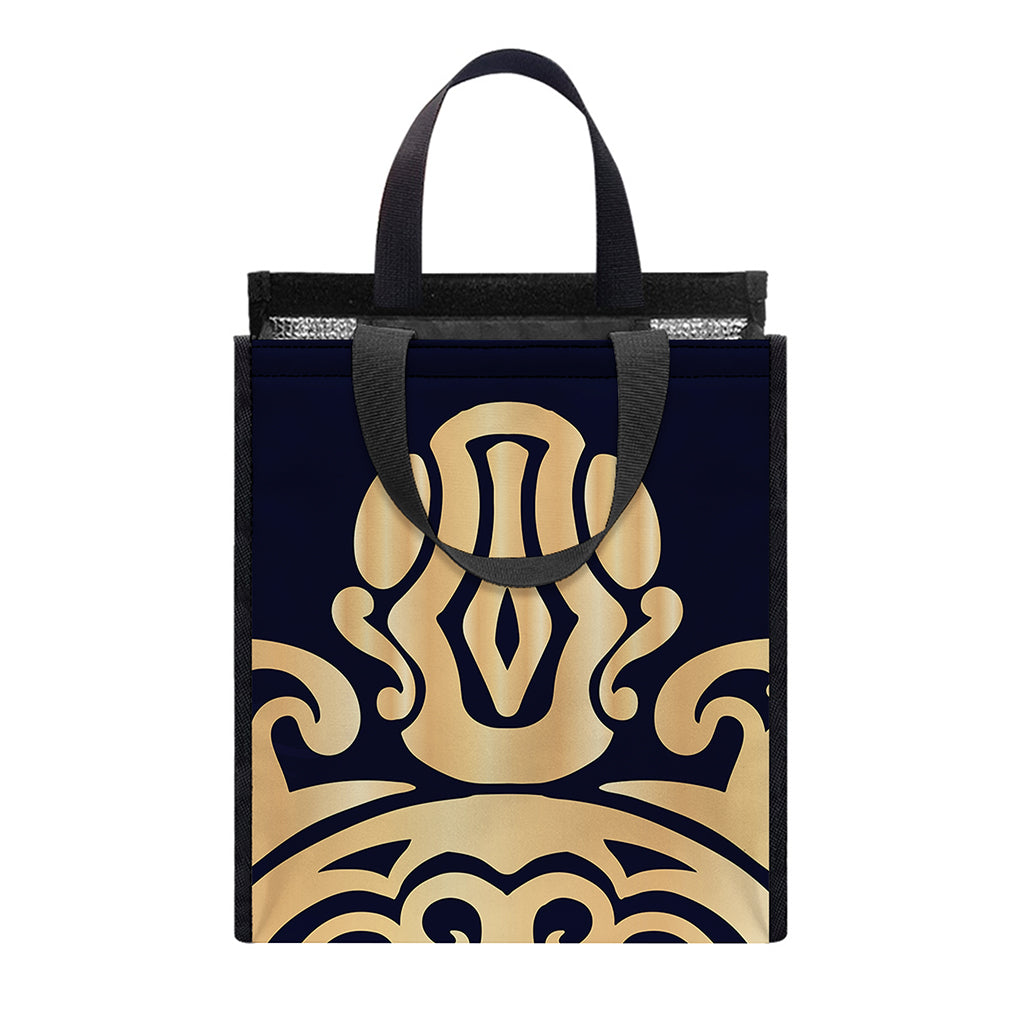 Golden Tribal Sea Turtle Print Insulated Lunch Tote