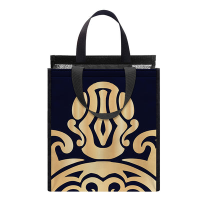 Golden Tribal Sea Turtle Print Insulated Lunch Tote
