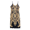 Golden Tribal Sea Turtle Print Jersey Midi Cami Dress