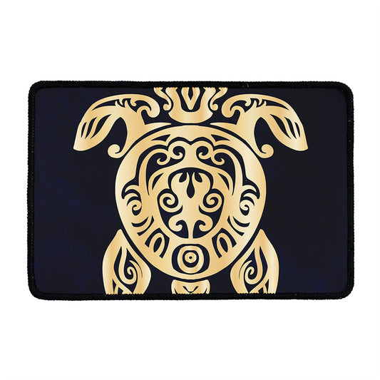 Golden Tribal Sea Turtle Print Kitchen Mat