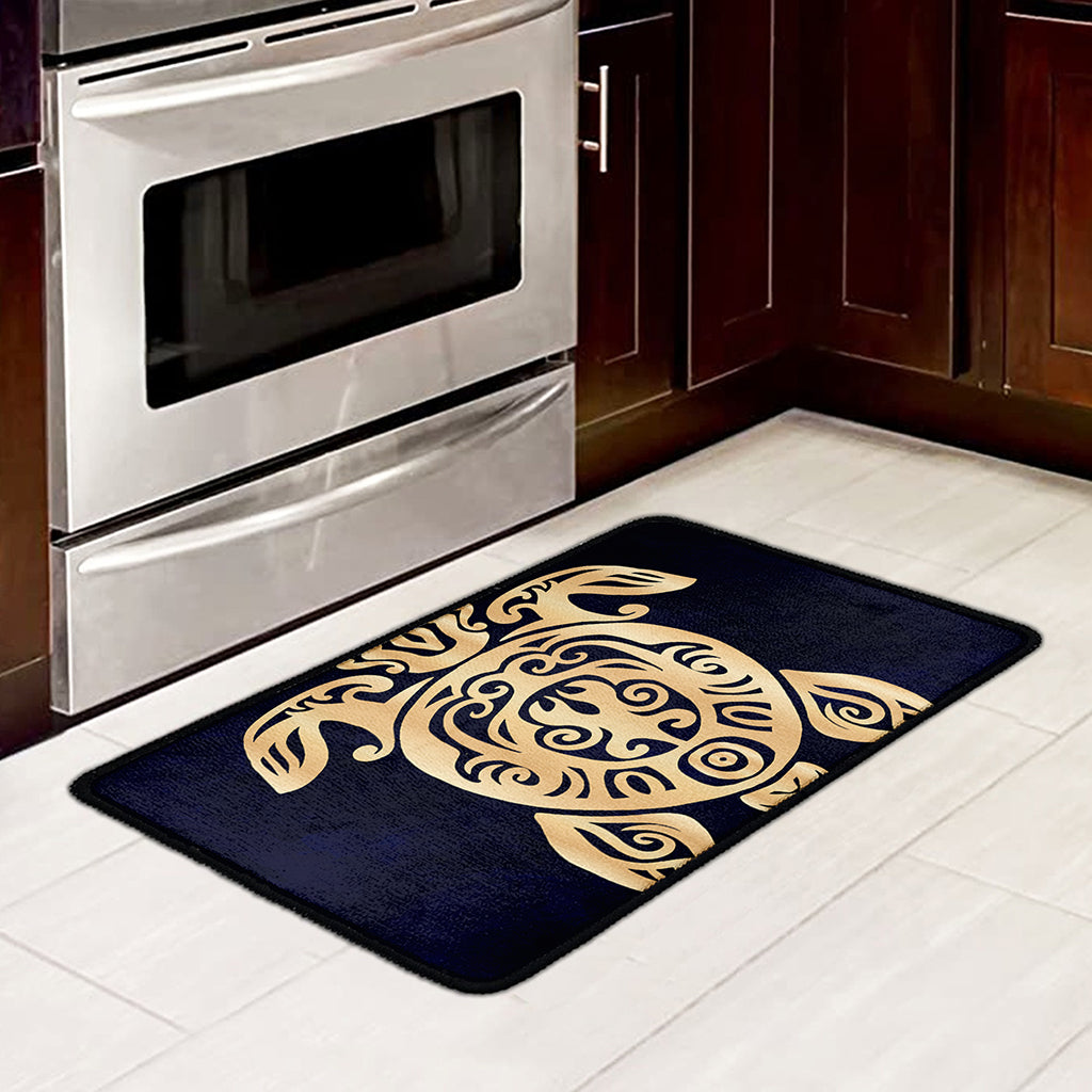 Golden Tribal Sea Turtle Print Kitchen Mat