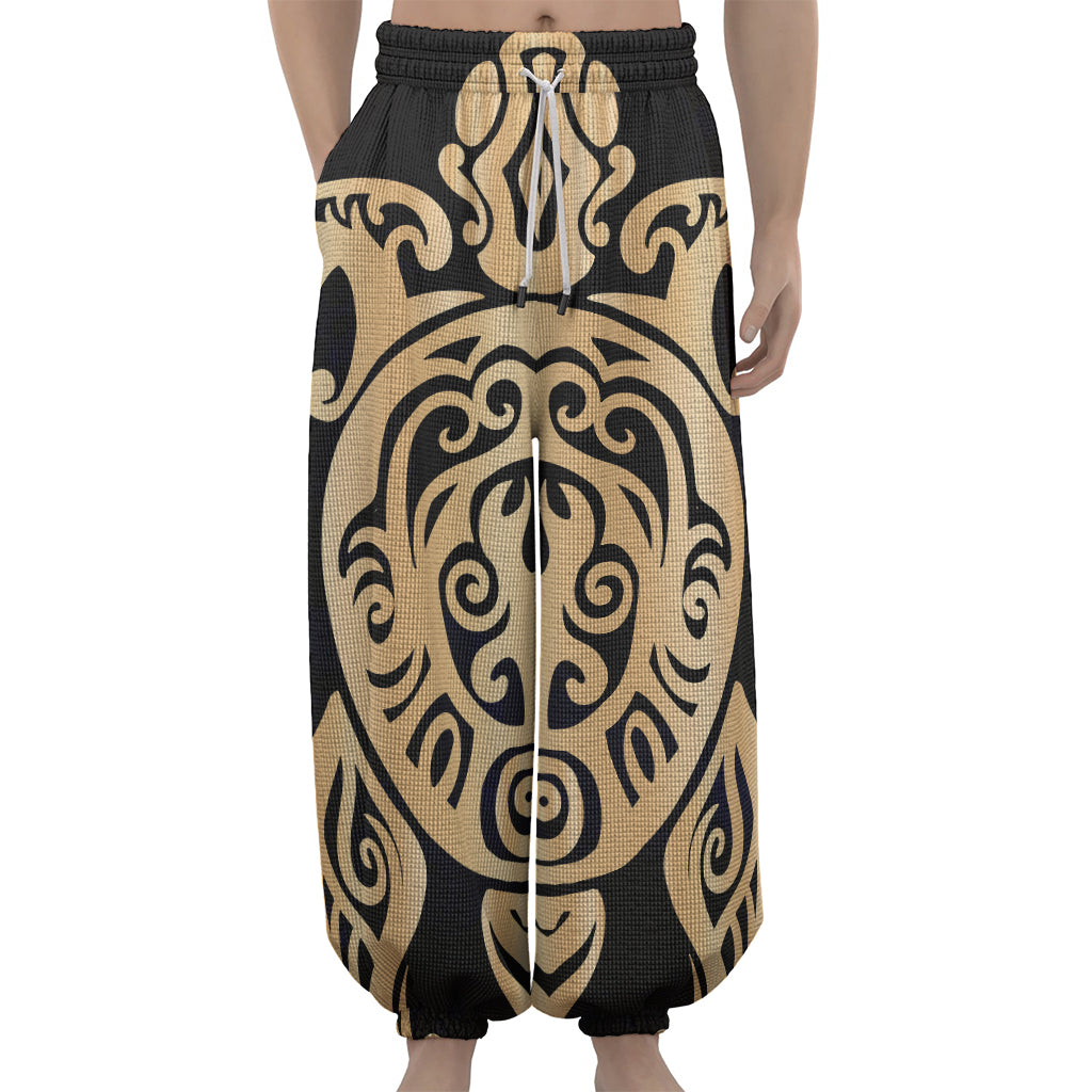 Golden Tribal Sea Turtle Print Lantern Pants