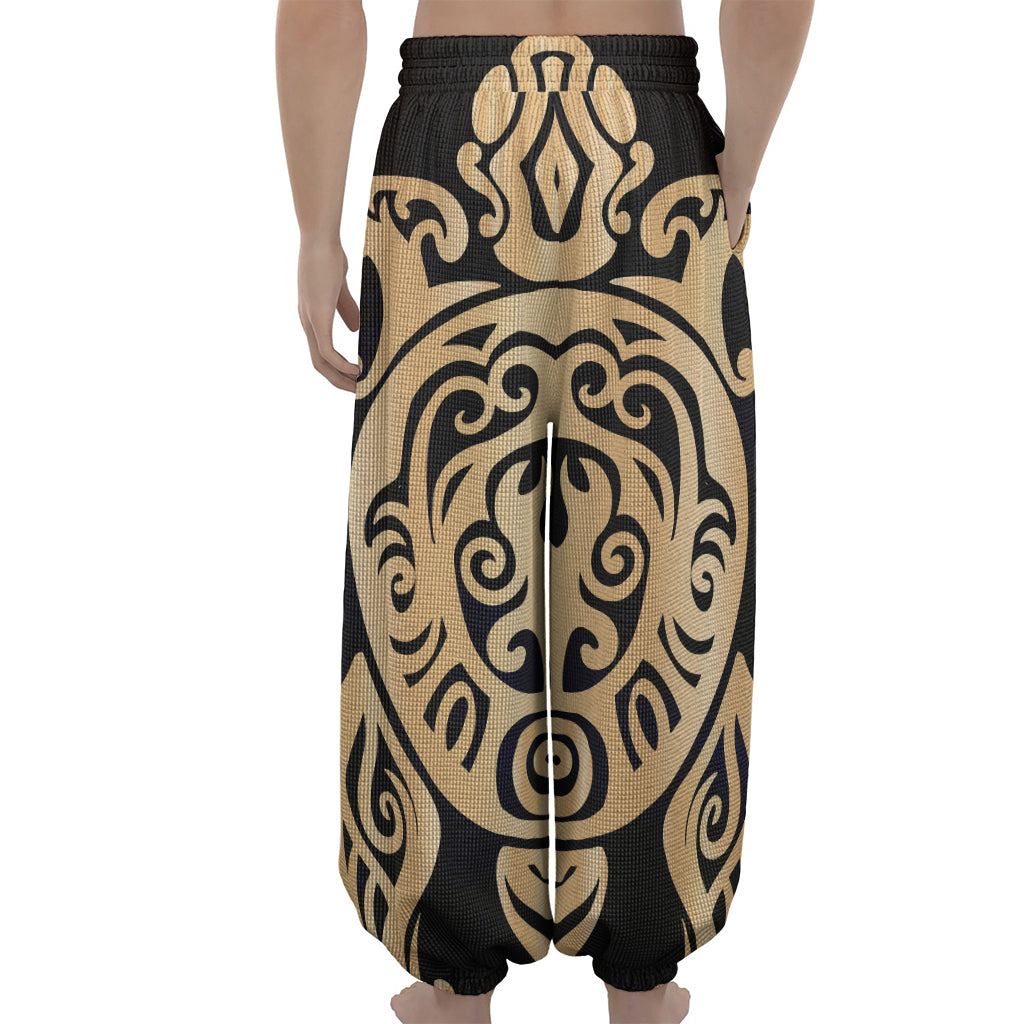Golden Tribal Sea Turtle Print Lantern Pants