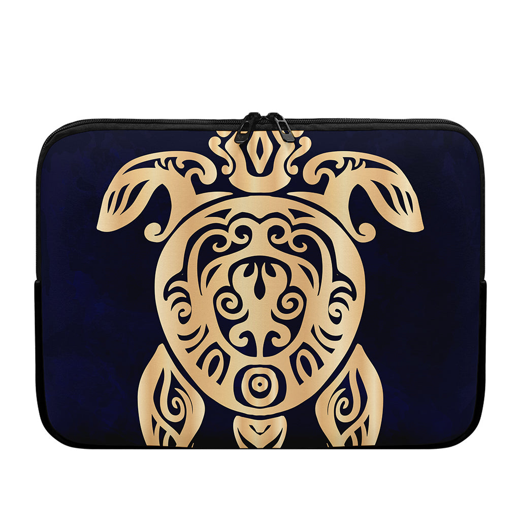Golden Tribal Sea Turtle Print Laptop Sleeve