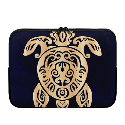 Golden Tribal Sea Turtle Print Laptop Sleeve
