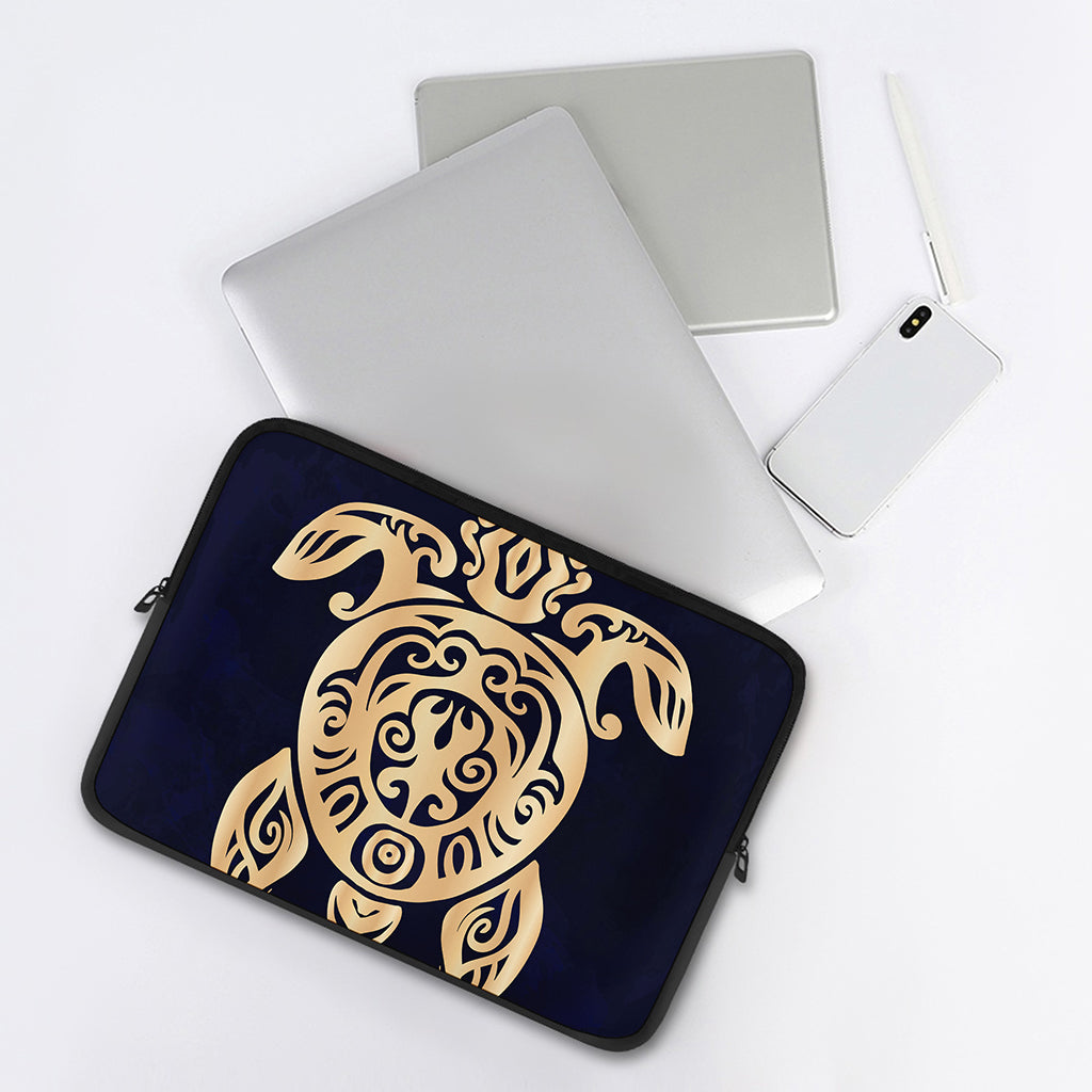 Golden Tribal Sea Turtle Print Laptop Sleeve