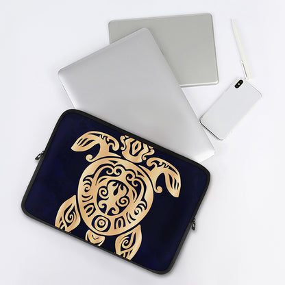 Golden Tribal Sea Turtle Print Laptop Sleeve