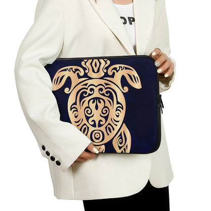 Golden Tribal Sea Turtle Print Laptop Sleeve