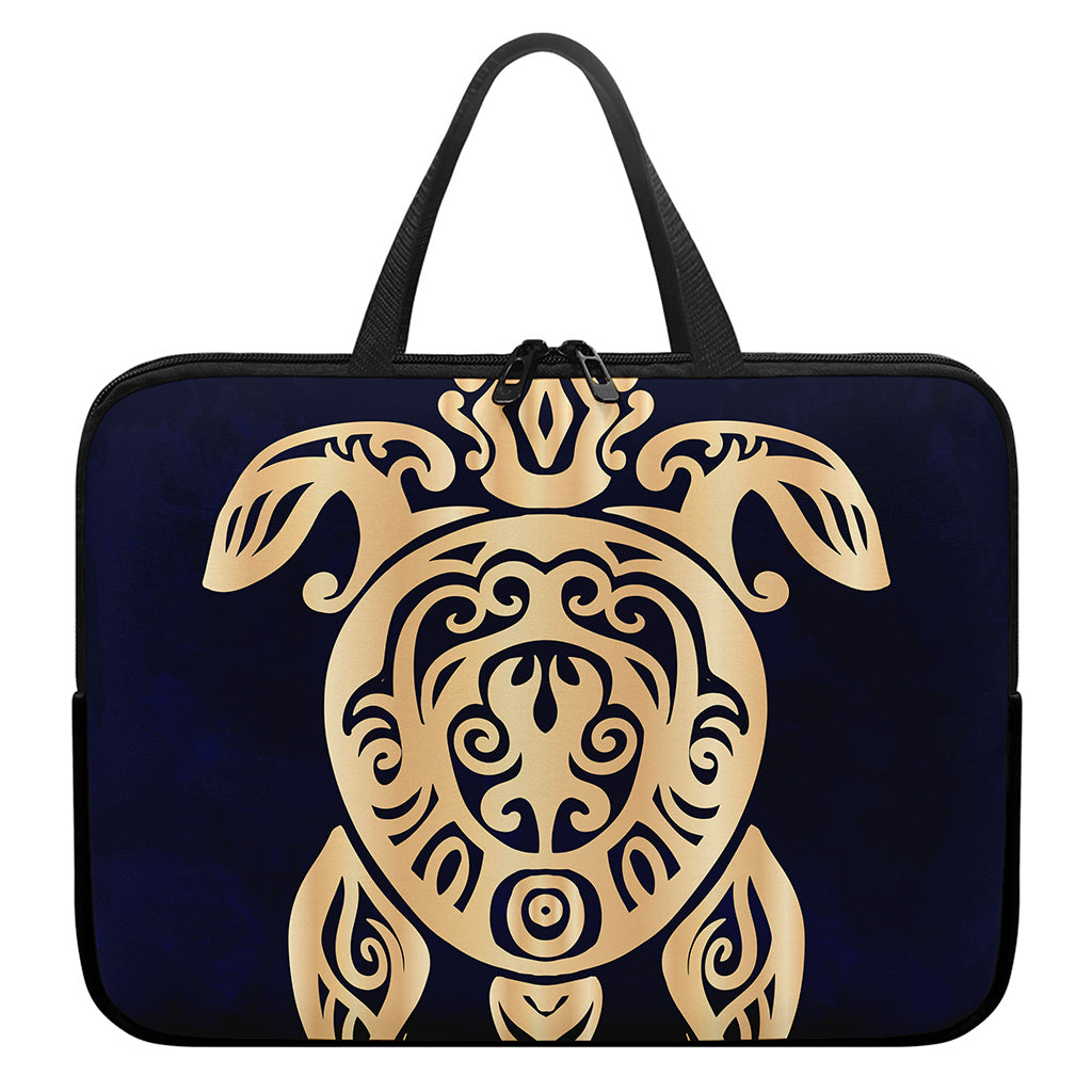 Golden Tribal Sea Turtle Print Laptop Sleeve With Handle