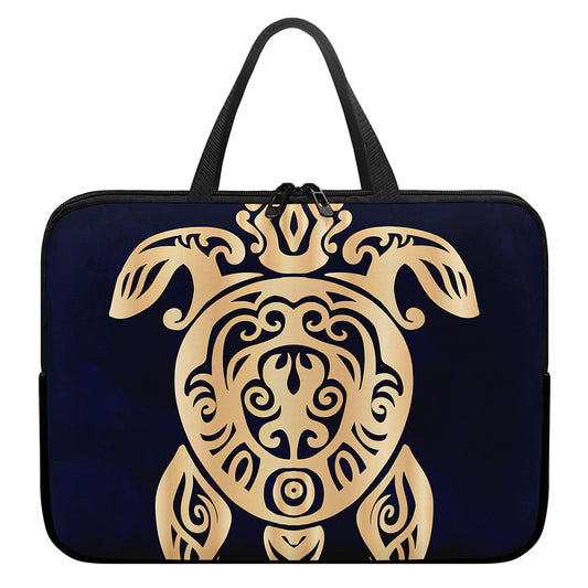 Golden Tribal Sea Turtle Print Laptop Sleeve With Handle