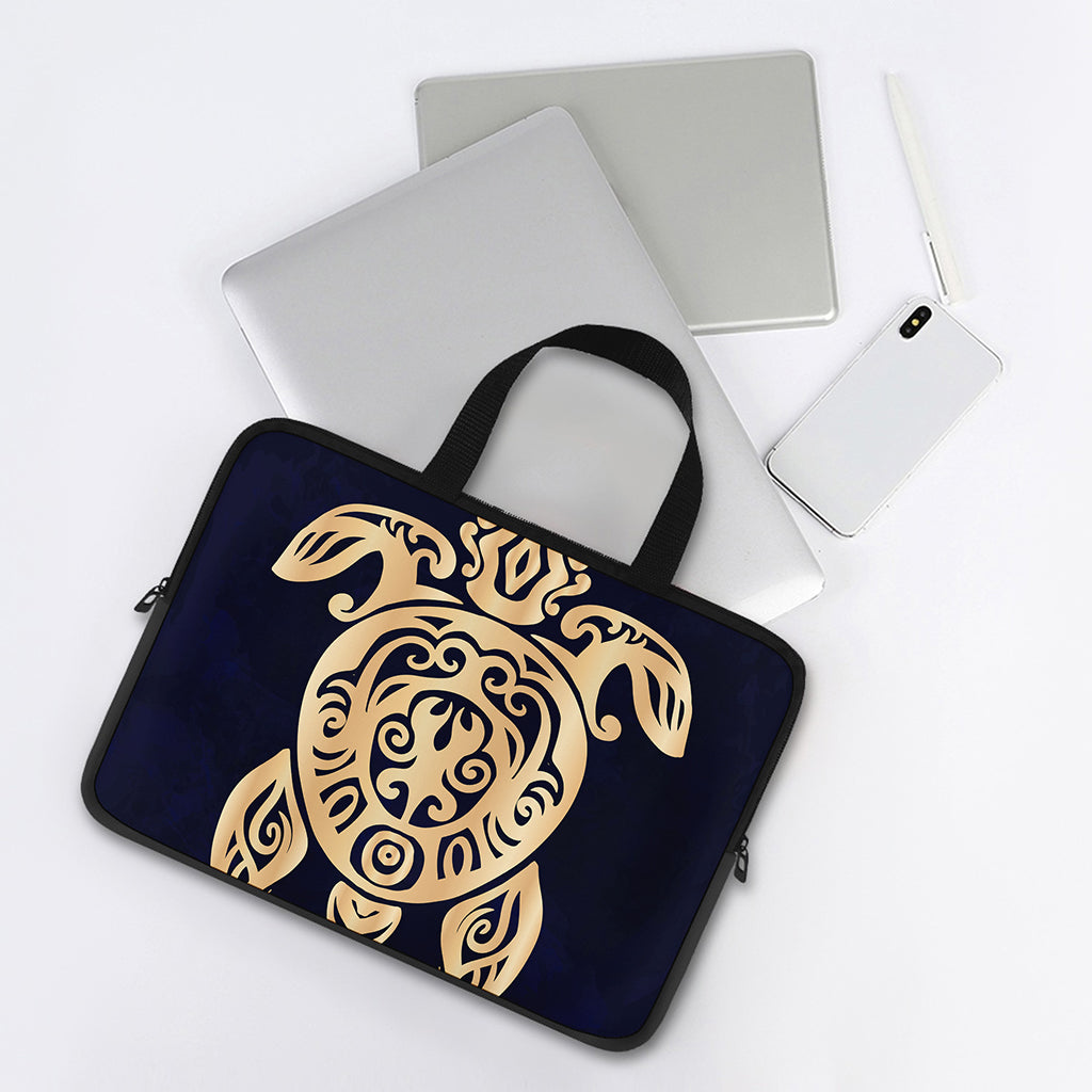 Golden Tribal Sea Turtle Print Laptop Sleeve With Handle