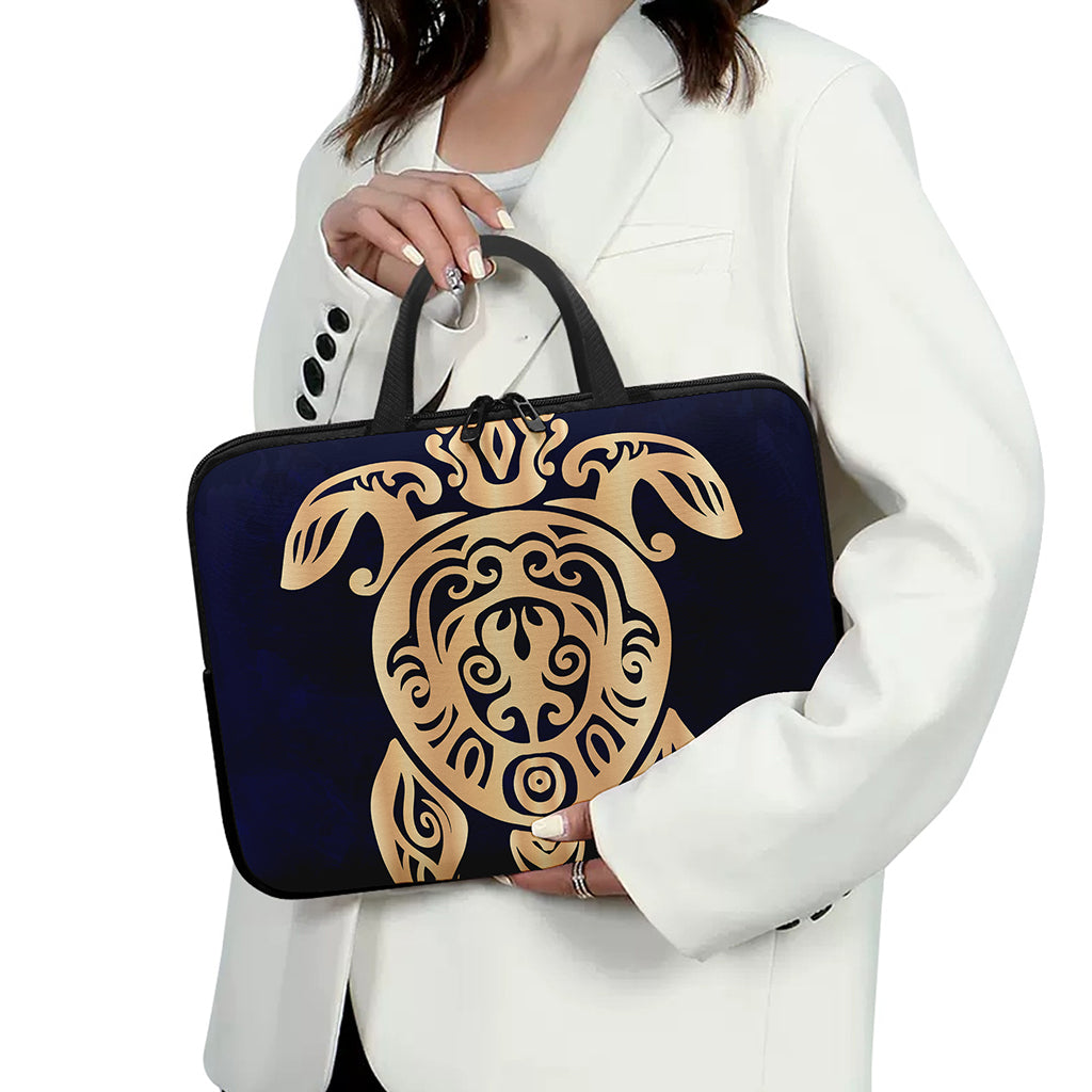 Golden Tribal Sea Turtle Print Laptop Sleeve With Handle