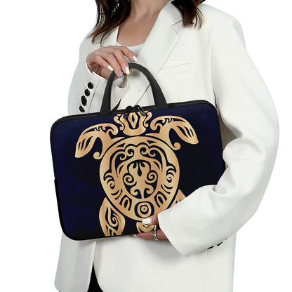 Golden Tribal Sea Turtle Print Laptop Sleeve With Handle