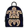 Golden Tribal Sea Turtle Print Leather Backpack