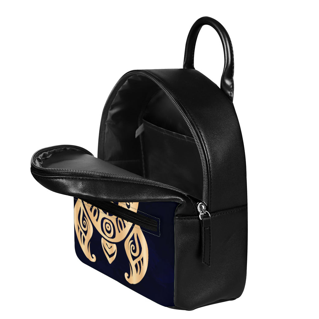 Golden Tribal Sea Turtle Print Leather Backpack