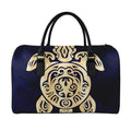 Golden Tribal Sea Turtle Print Leather Duffel Bag