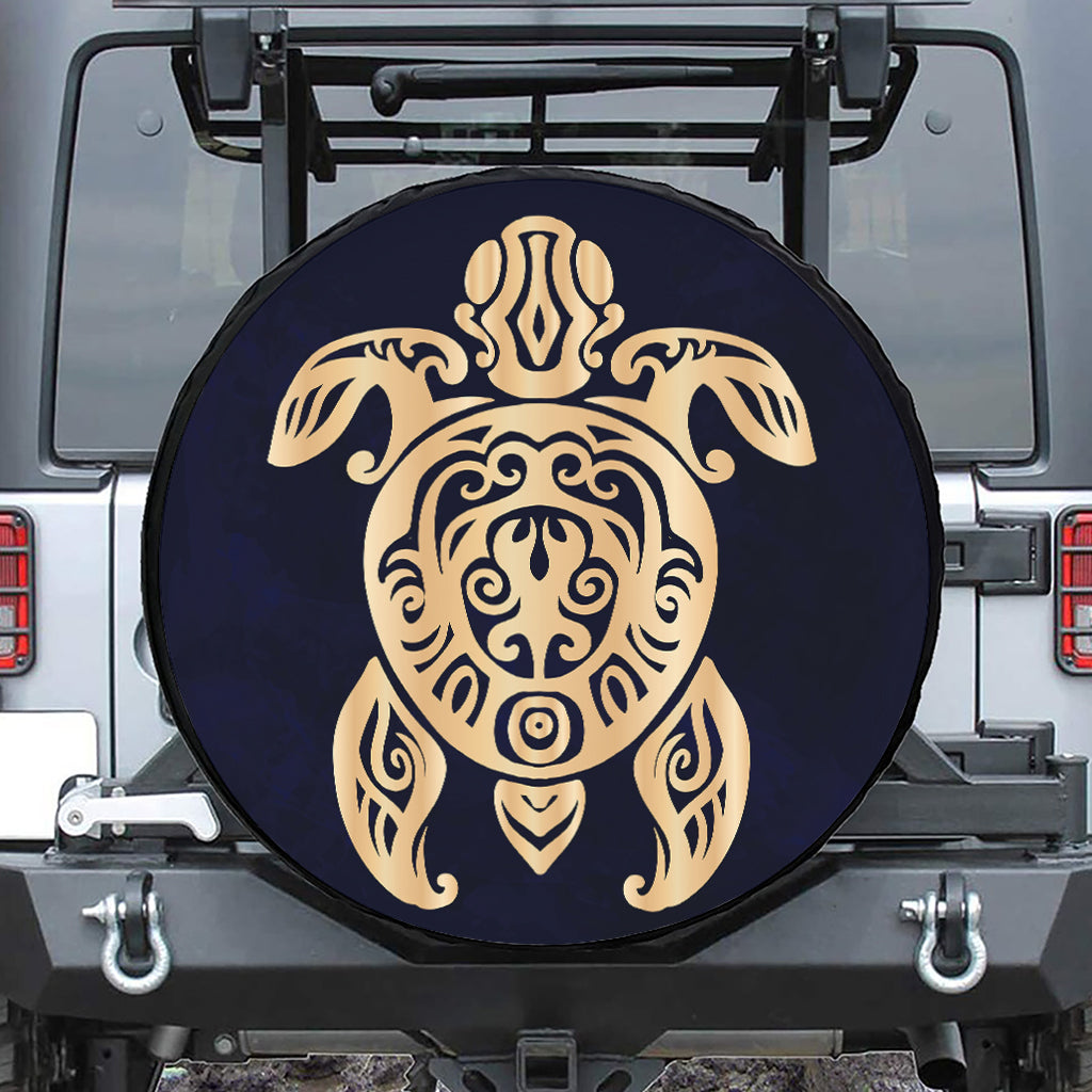 Golden Tribal Sea Turtle Print Leather Spare Tire Cover