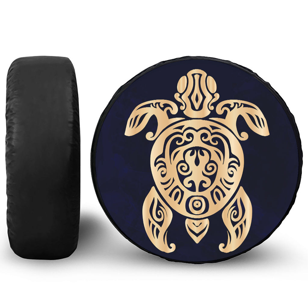 Golden Tribal Sea Turtle Print Leather Spare Tire Cover