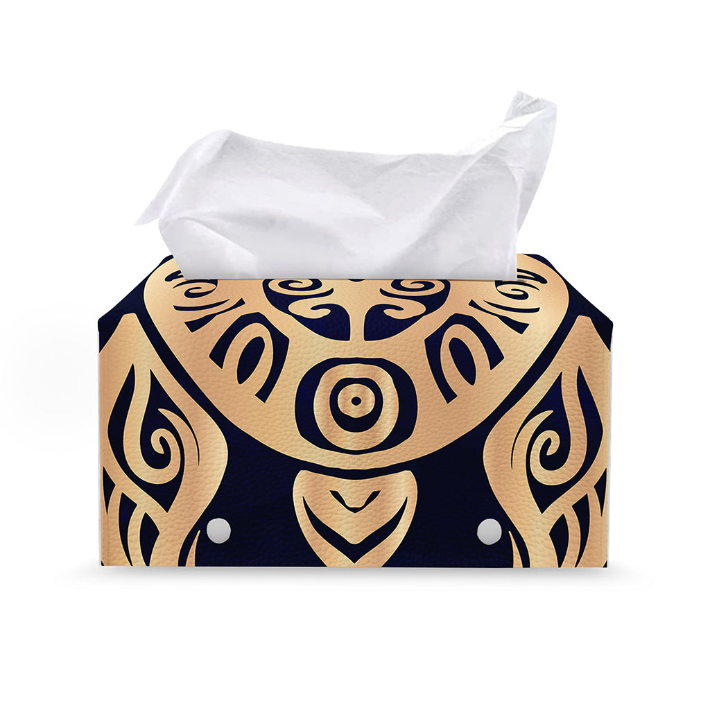 Golden Tribal Sea Turtle Print Leather Tissue Box Cover