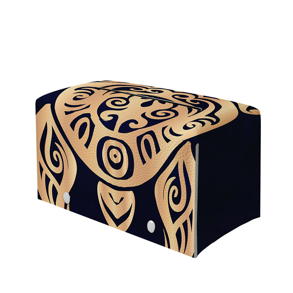 Golden Tribal Sea Turtle Print Leather Tissue Box Cover