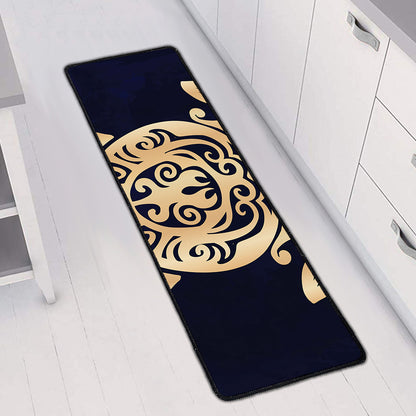 Golden Tribal Sea Turtle Print Long Kitchen Mat