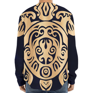 Golden Tribal Sea Turtle Print Long Sleeve Baseball Jersey