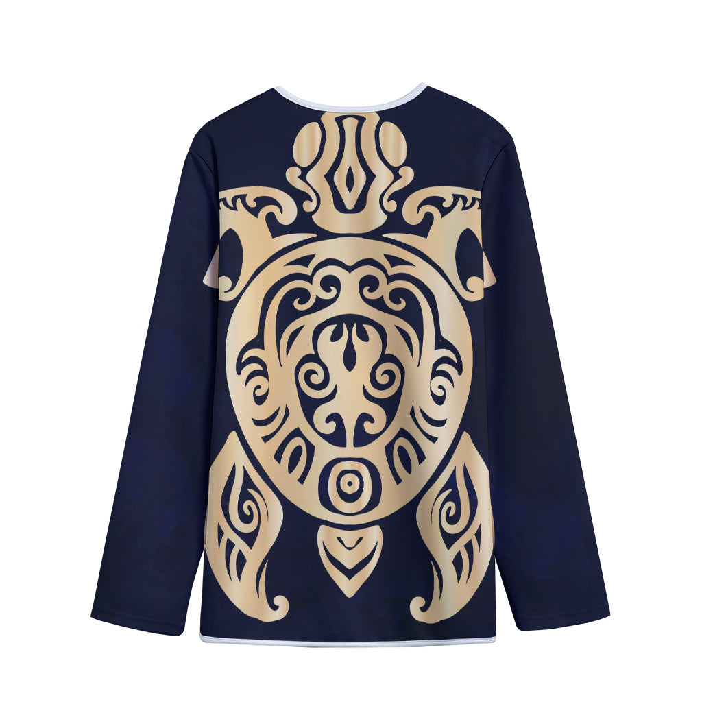 Golden Tribal Sea Turtle Print Long Sleeve Short Coat