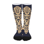 Golden Tribal Sea Turtle Print Long Socks