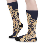 Golden Tribal Sea Turtle Print Long Socks