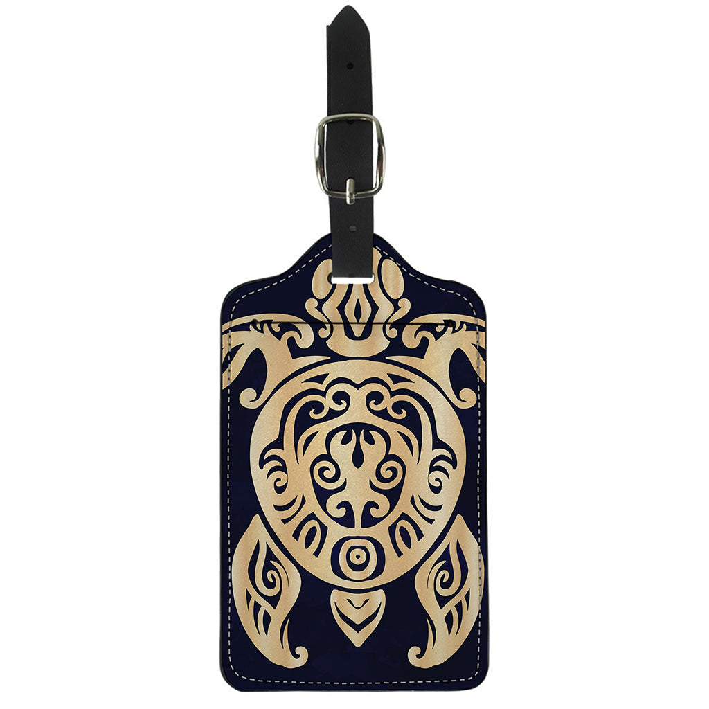 Golden Tribal Sea Turtle Print Luggage Tag