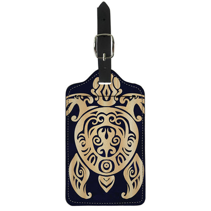 Golden Tribal Sea Turtle Print Luggage Tag