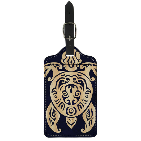 Golden Tribal Sea Turtle Print Luggage Tag