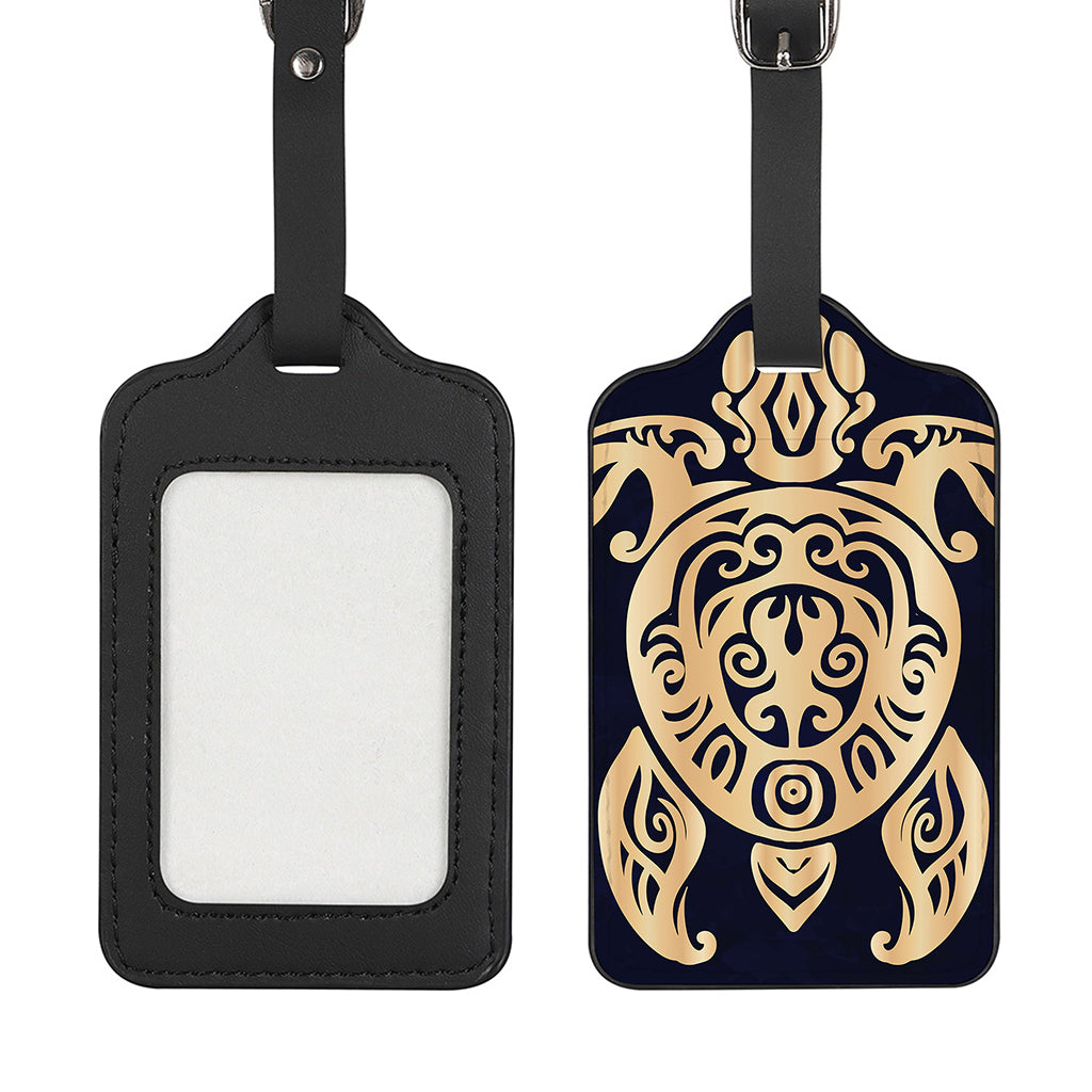 Golden Tribal Sea Turtle Print Luggage Tag