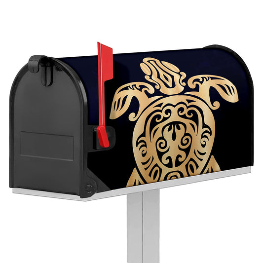 Golden Tribal Sea Turtle Print Mailbox Cover