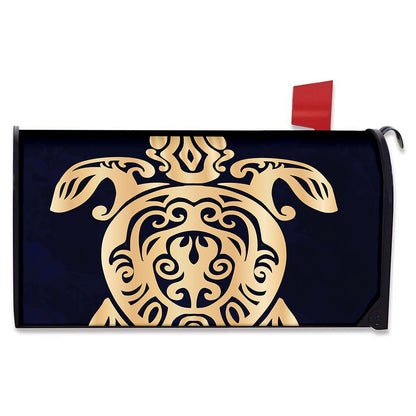 Golden Tribal Sea Turtle Print Mailbox Cover