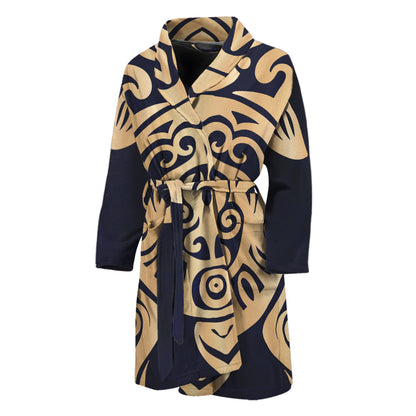 Golden Tribal Sea Turtle Print Men's Bathrobe