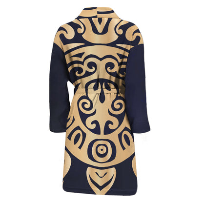 Golden Tribal Sea Turtle Print Men's Bathrobe