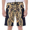 Golden Tribal Sea Turtle Print Men's Beach Shorts