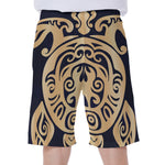 Golden Tribal Sea Turtle Print Men's Beach Shorts