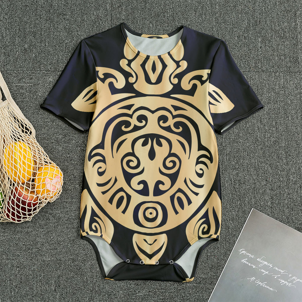 Golden Tribal Sea Turtle Print Men's Bodysuit