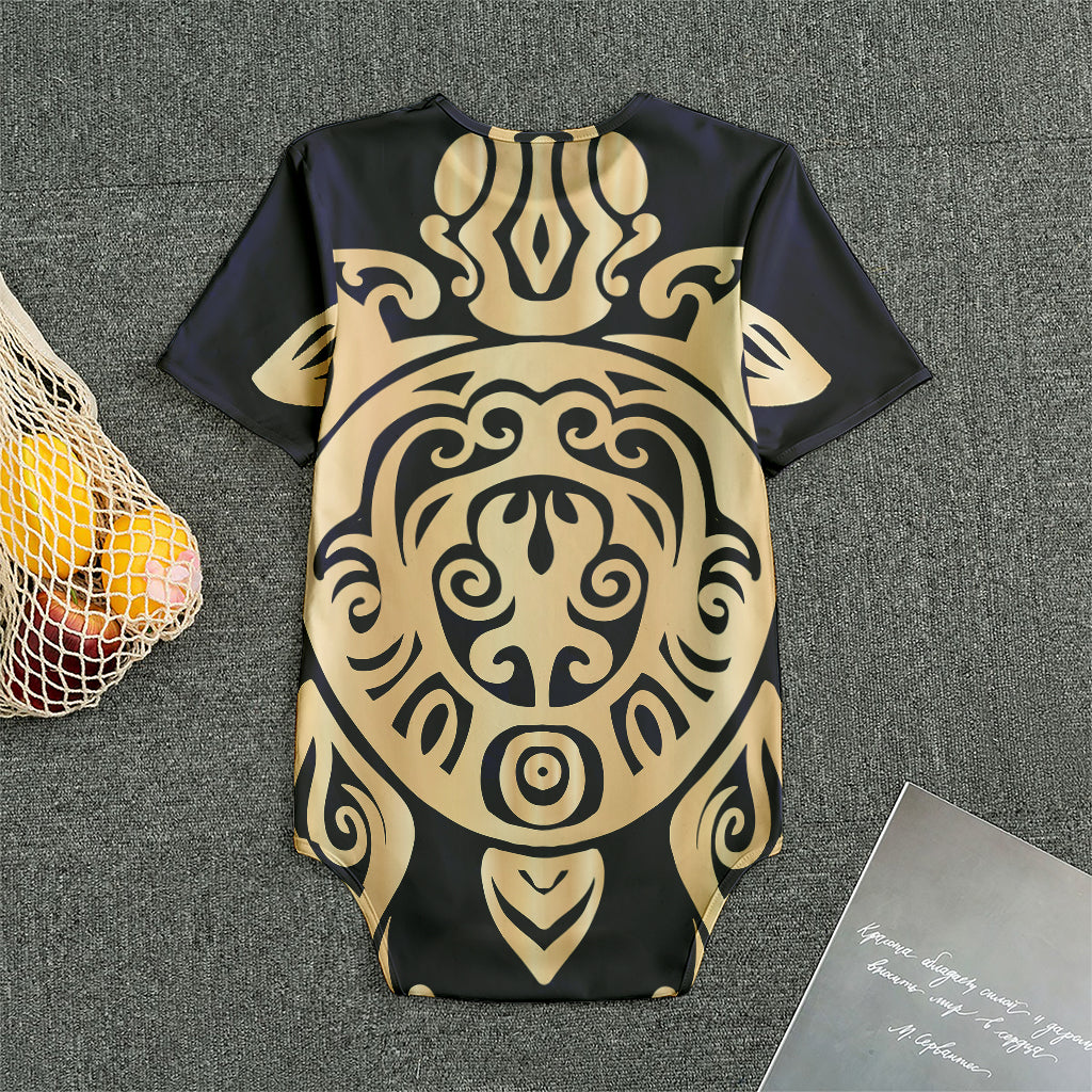 Golden Tribal Sea Turtle Print Men's Bodysuit